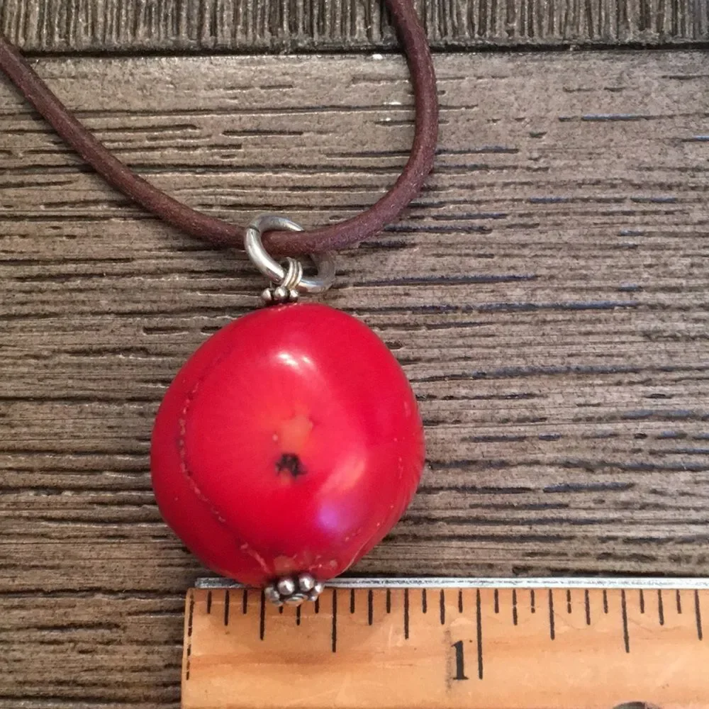 Red Coral Cord Necklace & Sterling Earrings